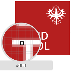 Farbpipette auf dem weißen Schriftzug auf dem Logo des Landes Tirol
