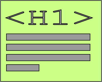 Symbolgrafik für Überschrift: Schriftzug H1 über Balken, die einen Absatz symbolisieren.